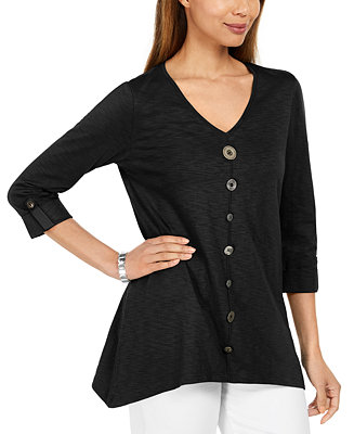 JM Collection Button-Front Textured Top, Created for Macy's - Macy's