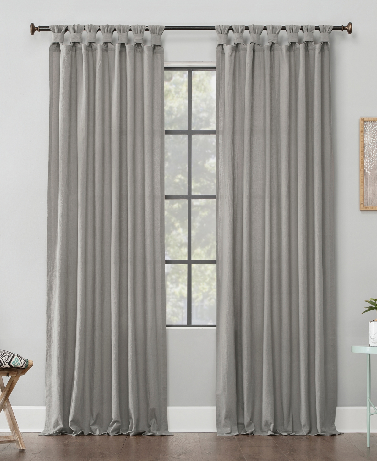 Washed Cotton Twist Tab Curtain - Silver