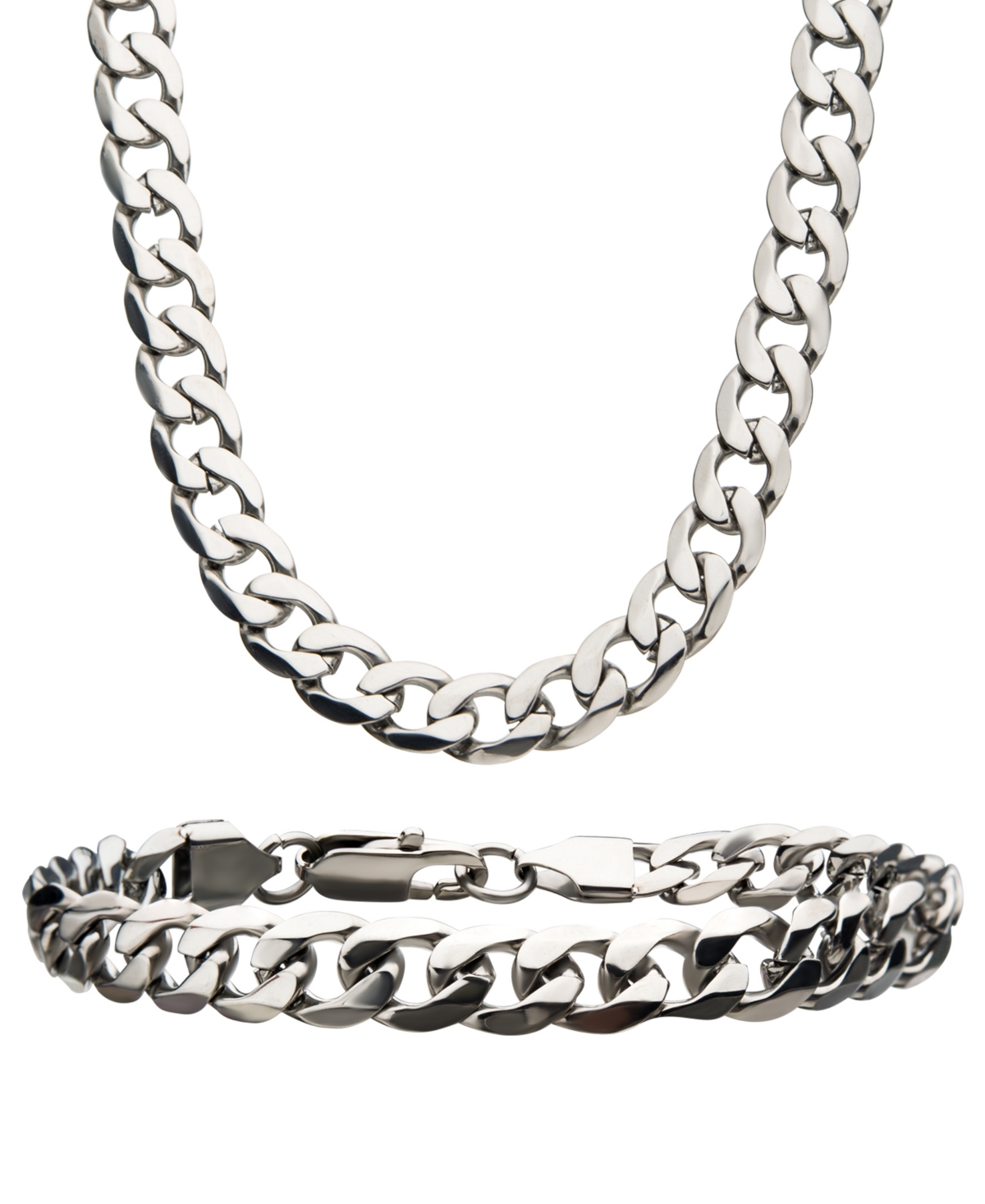 Curb Chain 8" Bracelet and 22" Necklace Set - Silver-Tone