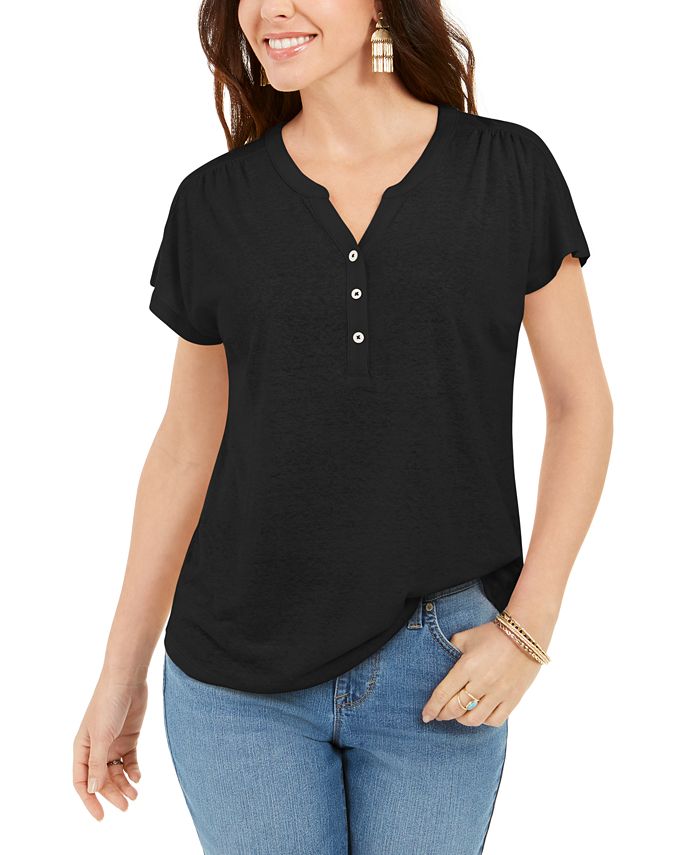 Style & Co Petite LinenBlend Henley Top, Created for Macy's Macy's