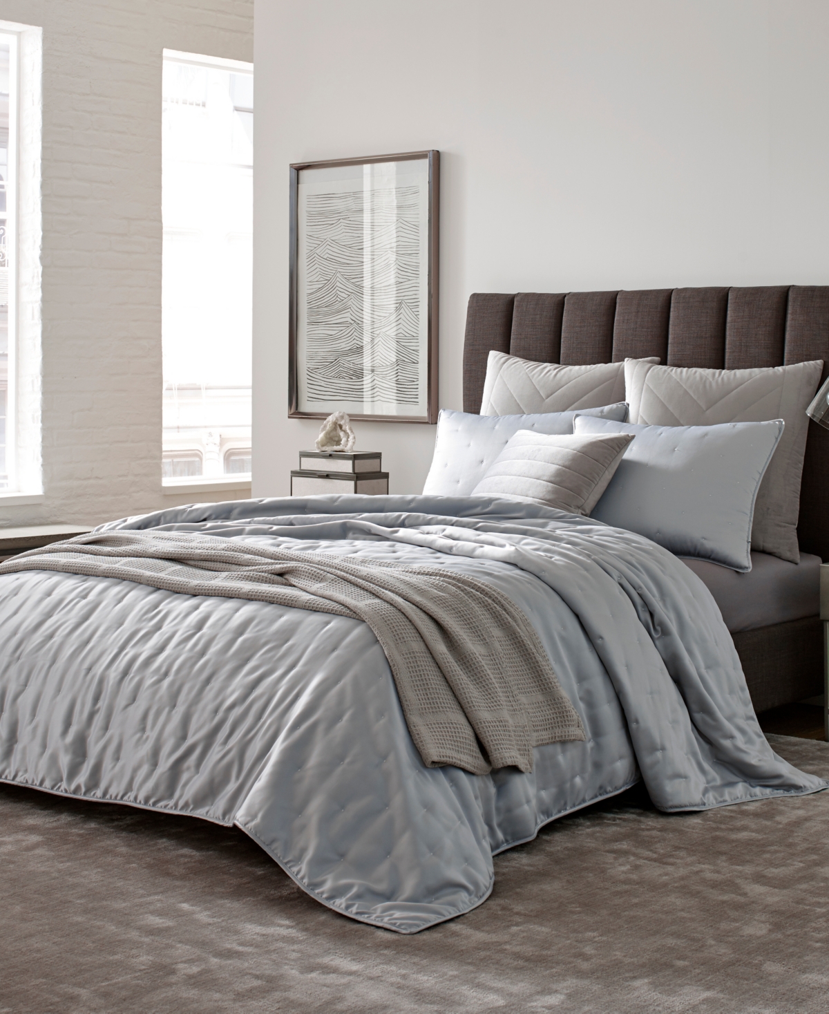 Kenneth Cole New York Essentials Waffle Grid Cotton Dobby Blanket, King In Grey