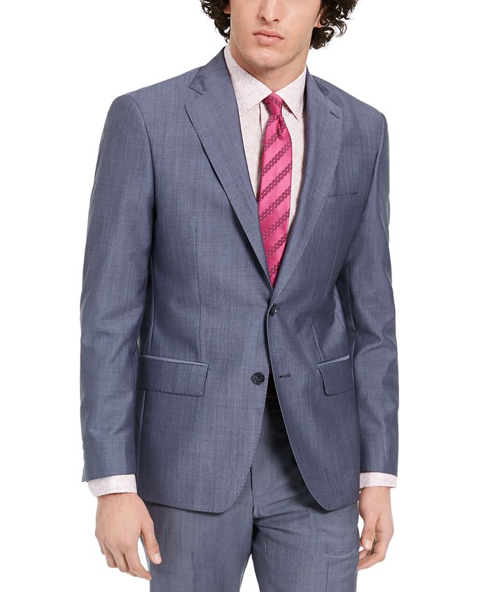 DKNY Men's Slim-Fit Stretch Blue/Gray Suit Jacket - Macy's