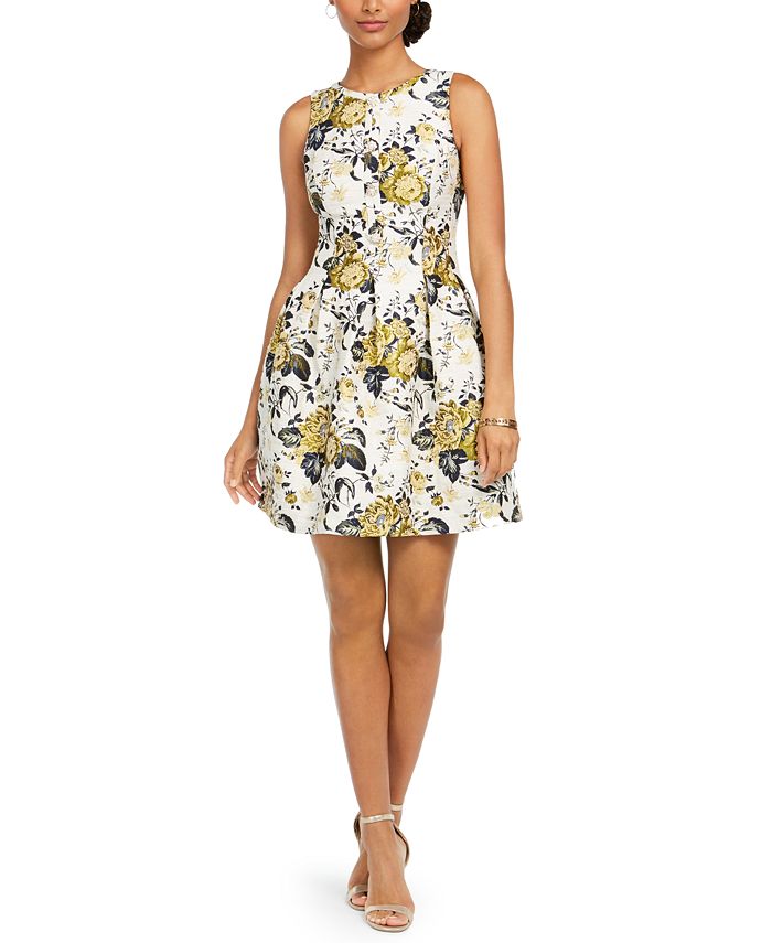 Vince Camuto Floral-Print Jacquard Fit & Flare Dress - Macy's