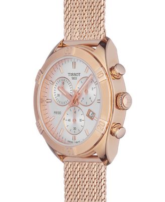 Women's Swiss Chronograph PR 100 Sport Chic T-Classic Rose Gold-Tone Stainless Steel Mesh Bracelet Watch 38mm