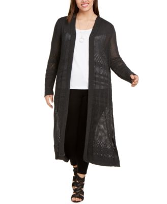 Plus Size Pointelle-Stitch Duster Cardigan