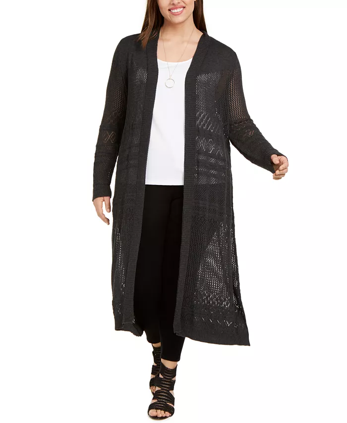 Plus Size Pointelle-Stitch Duster Cardigan - thumbnail 6