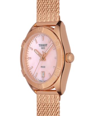 Women's Swiss PR 100 Sport Chic T-Classic Rose Gold-Tone Stainless Steel Mesh Bracelet Watch 36mm