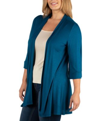 Open Front Elbow Length Sleeve Plus Size Cardigan