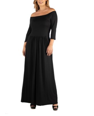 24seven Comfort Apparel Off Shoulder Pleated Waist Plus Size Maxi Dress ...