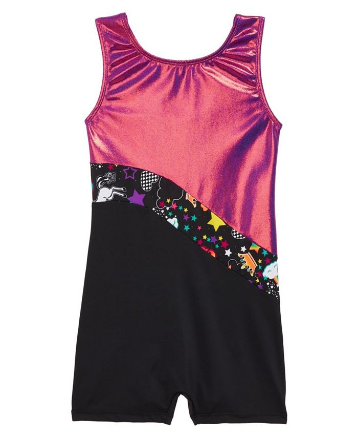 Girl Power Sport Little Girls Fuchsia Foil Unicorn Biketard One Piece