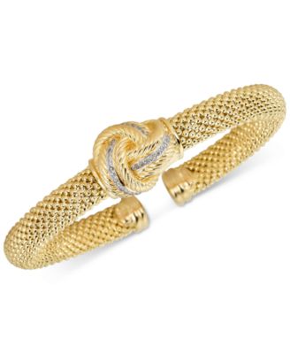 Macy's - Diamond Love Knot Mesh Bangle Bracelet (1/4 ct. t.w.) in Gold-Tone Sterling Silver Vermeil
