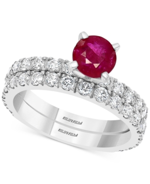 image of Effy Certified Ruby (1-1/10 ct. t.w.) & Diamond (1 ct. t.w.) Bridal Set in 14k White Gold