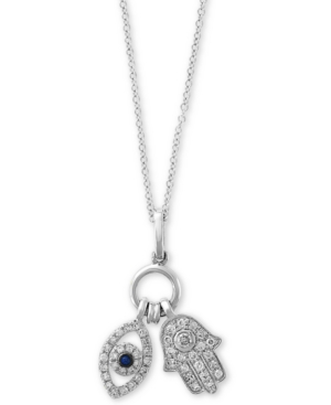 image of Effy Diamond (1/4 ct. t.w.) & Sapphire Accent Evil Eye & Hamsa Charm 18
