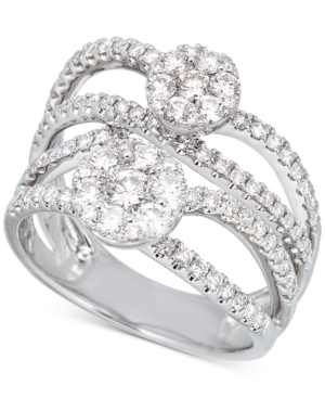 image of Diamond Double Cluster Multi-Row Statement Ring (1-1/2 ct. t.w.) in 14k White Gold