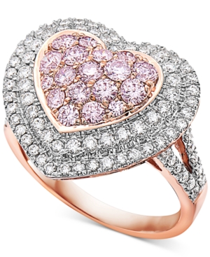 image of Natural Pink Diamond Heart Halo Cluster Statement Ring (1-1/2 ct. t.w.) in 14k Rose Gold