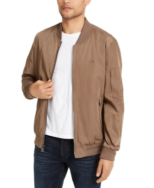 Calvin Klein Men's Full-zip Flight Jacket With Embroidered Tonal Logo In Dk Tan