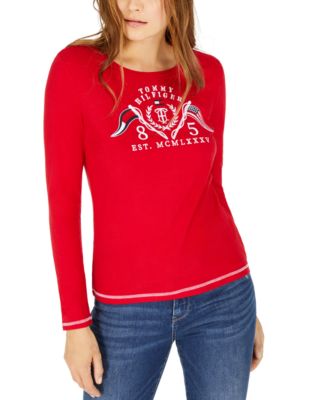 Tommy Hilfiger - Embroidered Long-Sleeve Cotton Top