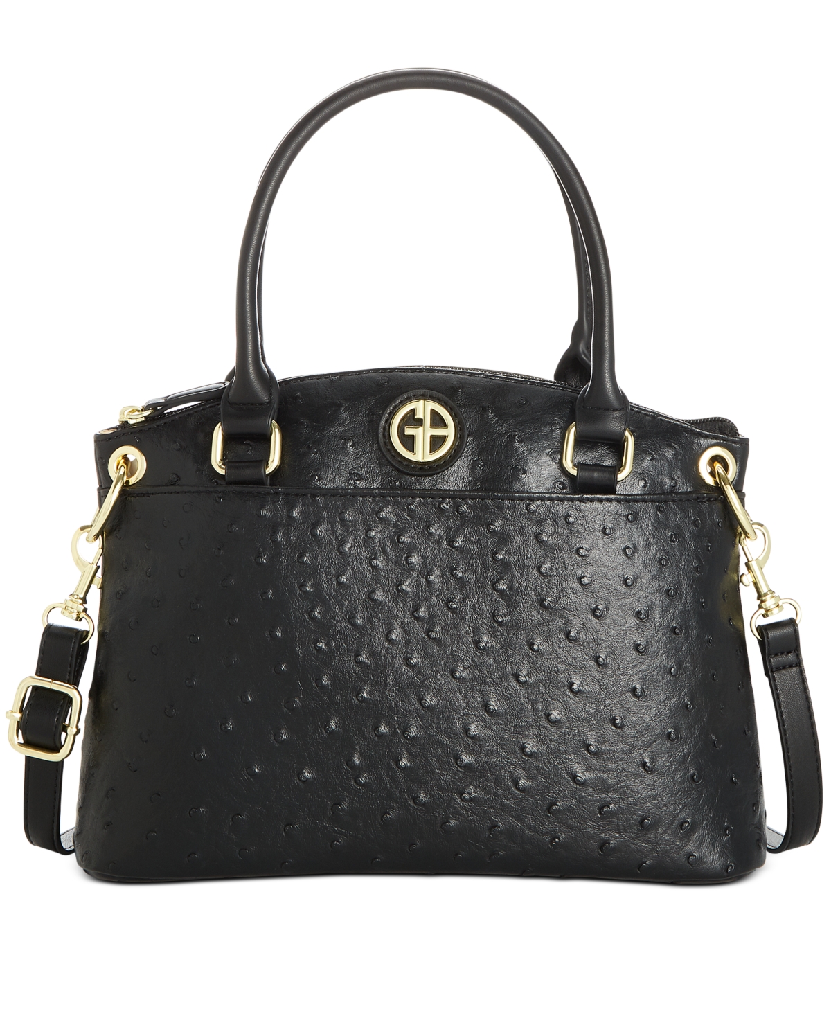 Faux Ostrich Mini Satchel, Created for Macy's - Black/Gold