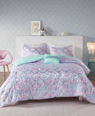 Mi Zone - Metallic Printed 4-Piece Full/Queen Reversible Duvet Cover Set