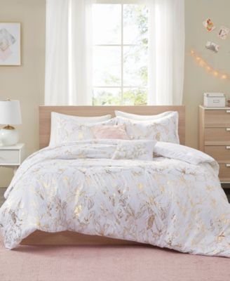 Intelligent Design - Magnolia Metallic Floral 5-Piece Full/Queen Comforter Set