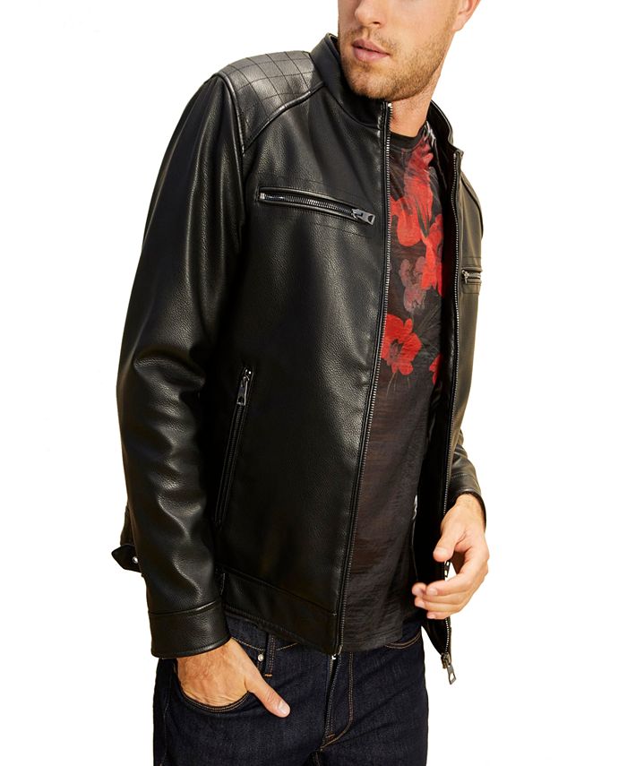 GUESS Men's Hooded Faux Leather Jacket Macy's