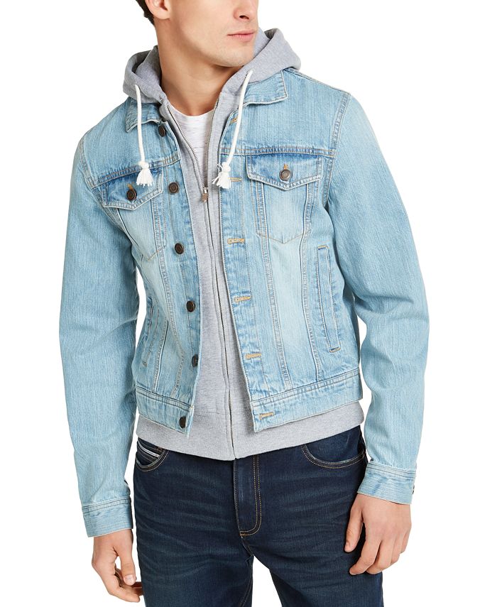 Sun + Stone Men's Phoenix Trucker Hooded Denim Jacket, Created for Macy's - Mist Wash - Size XL