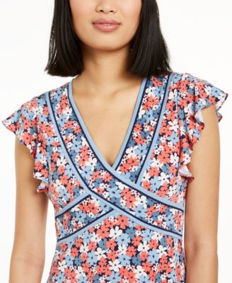 Michael Kors Printed Flutter-Sleeve Mini Dress