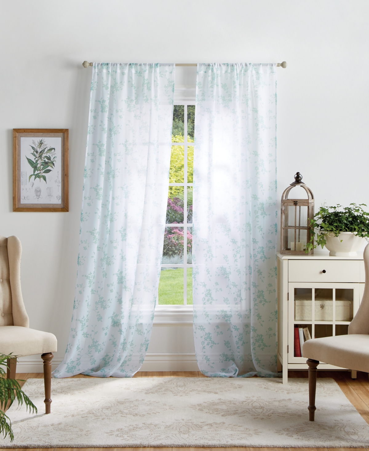 Bellefield Floral Sheer Curtain Panel Set, 50" x 95", Created For Macy's - Linen