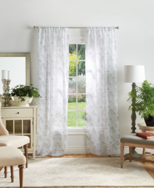 Martha Stewart Collection Bellefield Floral Sheer Curtain Panel Set, 50" X 95", Created For Macy's In Linen