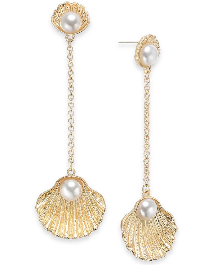 Thalia Sodi Gold-Tone Imitation Pearl Fanshell Linear Drop Earrings ...