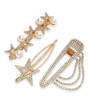 image of Thalia Sodi 3-Pc. Gold-Tone Pave & Imitation Pearl Star Hair Barrette Set, Created for Macy-s