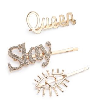 image of Thalia Sodi Gold-Tone 3-Pc. Set Queen, Slay & Eye Bobby Pins, Created for Macy-s