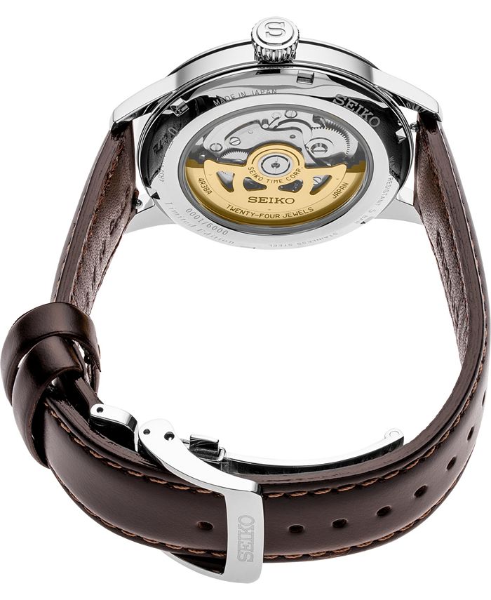 Seiko Men's Presage Automatic Brown Leather Strap Watch 40.5mm A