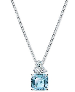 image of Swarovski Silver-Tone Crystal Square Pendant Necklace, 14-7/8