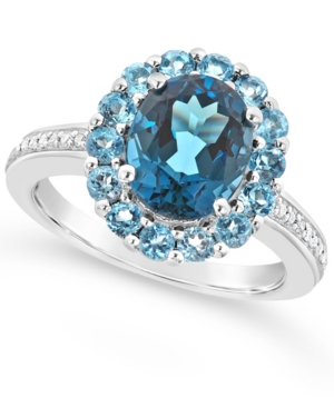 image of London Blue Topaz (3-1/5 ct. t.w.), Swiss Blue Topaz (1-1/4 ct. t.w.) and Diamond (1/10 ct. t.w.) Ring in Sterling Silver