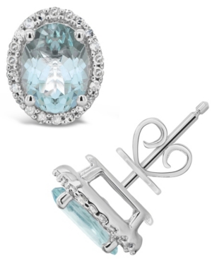 image of Aquamarine (2-1/10 ct. t.w.) and Diamond (1/5 ct. t.w.) Stud Earrings in Sterling Silver