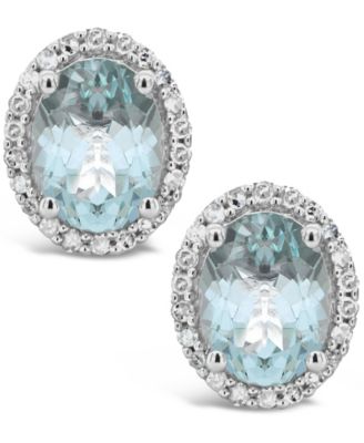 Aquamarine (2-1/10 ct. t.w.) and Diamond (1/5 ct. t.w.) Stud Earrings in Sterling Silver