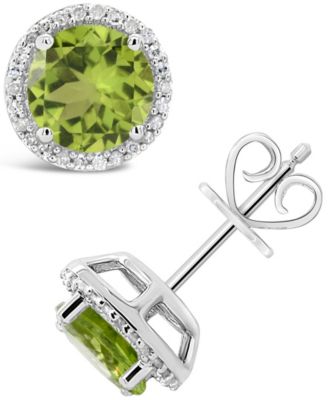 Round-cut Gemstone and Diamond (1/6 ct. t.w.) Stud Earrings in Sterling Silver