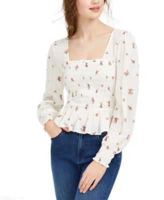 Planet Gold - Juniors' Square-Neck Smocked Top