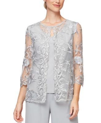 Alex Evenings - Embroidered Layered-Look Twinset With Attached Jacket