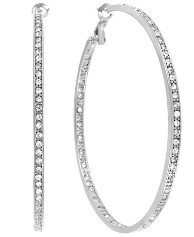 Touch of Silver Crystal Hoop Earrings in Silver-Plated Brass, 70mm