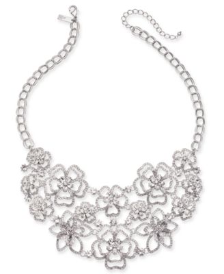 silver flower statement necklace