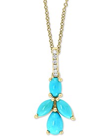 EFFY® Turquoise Cluster & Diamond Accent 18" Pendant Necklace in 14k Gold