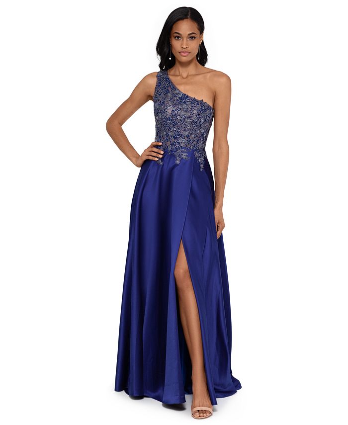 XSCAPE Petite One-Shoulder Embroidered Gown - Macy's