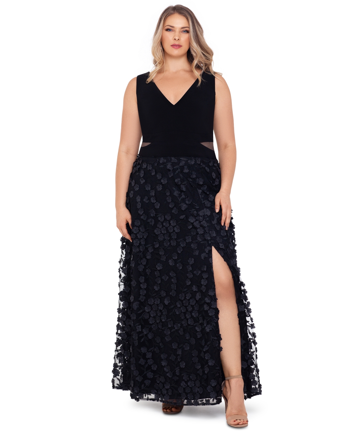 Plus Size 3D-Flower-Skirt Gown - Black