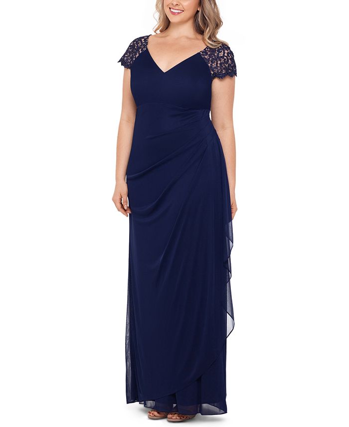 XSCAPE Plus Size Lace-Shoulder Gown & Reviews - Dresses - Plus Sizes ...