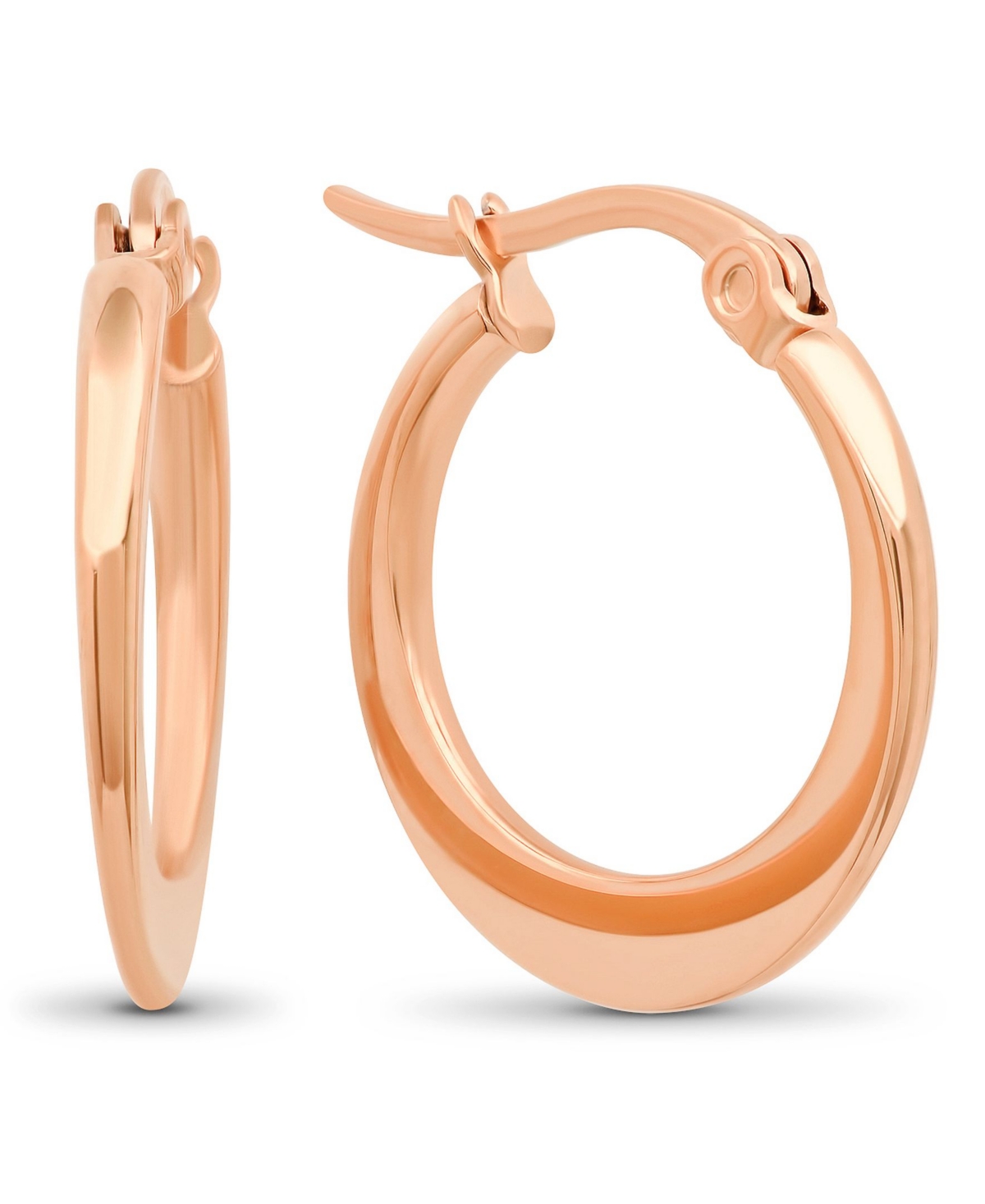 18K Rose Gold Plated Stainless Steel Flat Hoop Earrings - Rose Gold-Plated