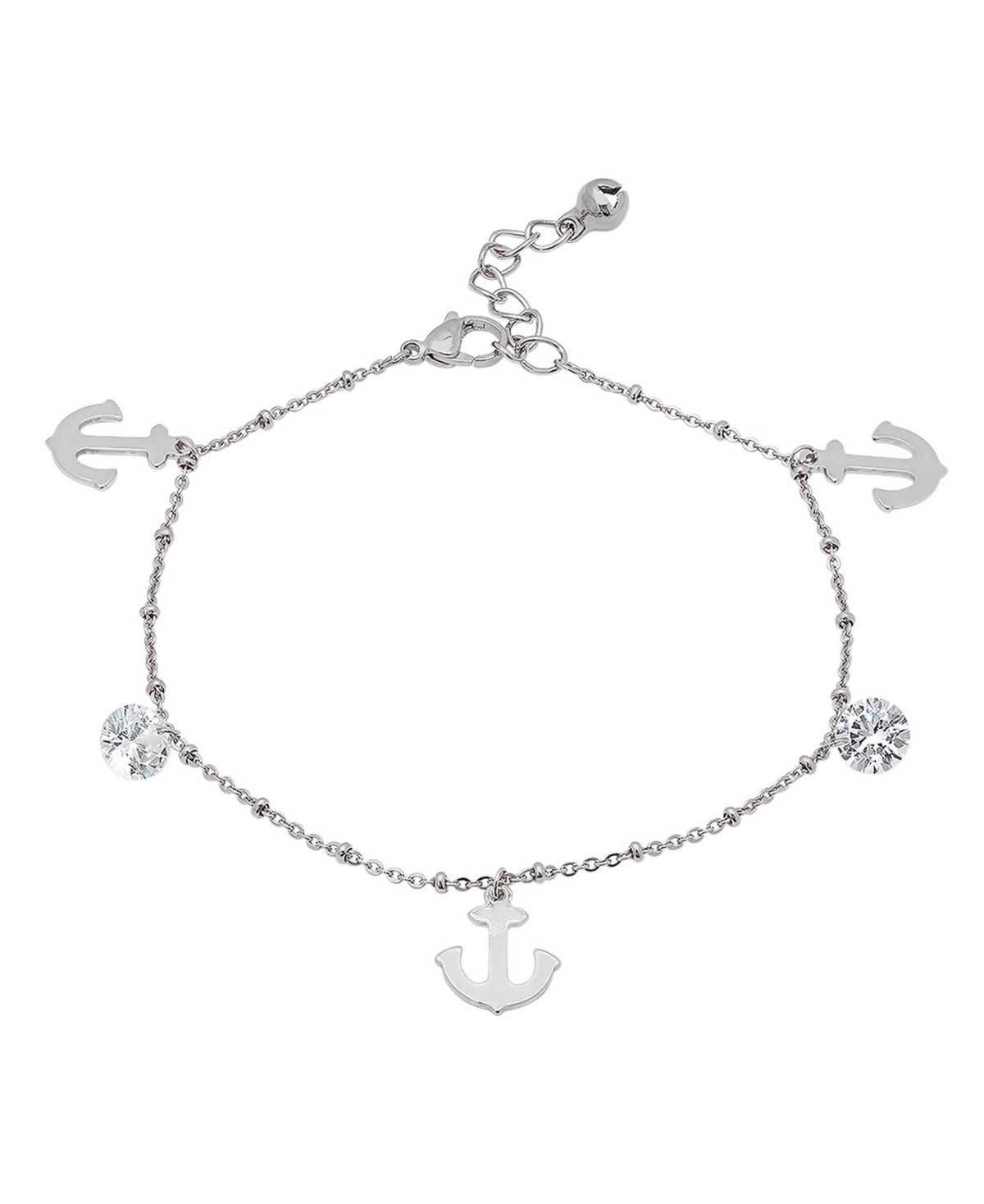 Stainless Steel Anchor Charm Adjustable Anklet - Silver-Plated