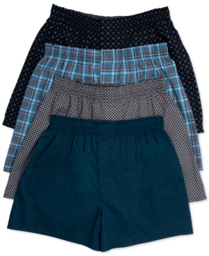 Hanes Men's Platinum Underwear Plaid Woven Boxer 4 Pack