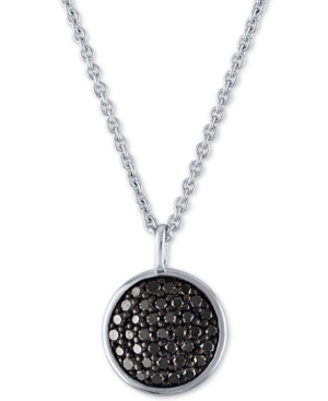 image of Black Diamond Pave Disc Pendant Necklace (3/8 ct. t.w.) in Sterling Silver, 15